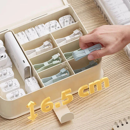 Desk Data Cable Storage Box Multi-Compartment Power Cord Organizer Desktop Cable Management Box for Phone Charger Plugs Jewelry