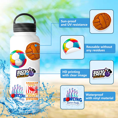 50 PCS Sports Stickers, Soccer Football Volleyball Golf Basketball Stickers, Sports Ball Stickers for phone