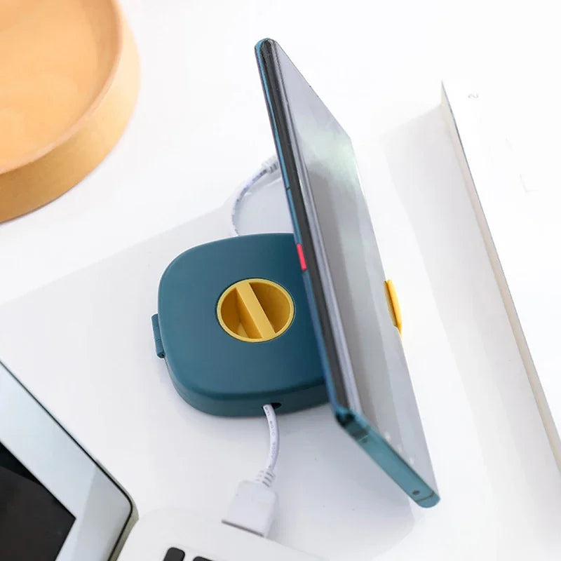 Cord Cable Winder Organizer with Phone Stand Rotate to Retract Tangle-Free Charging Cable Case Earphones USB Wires Organization