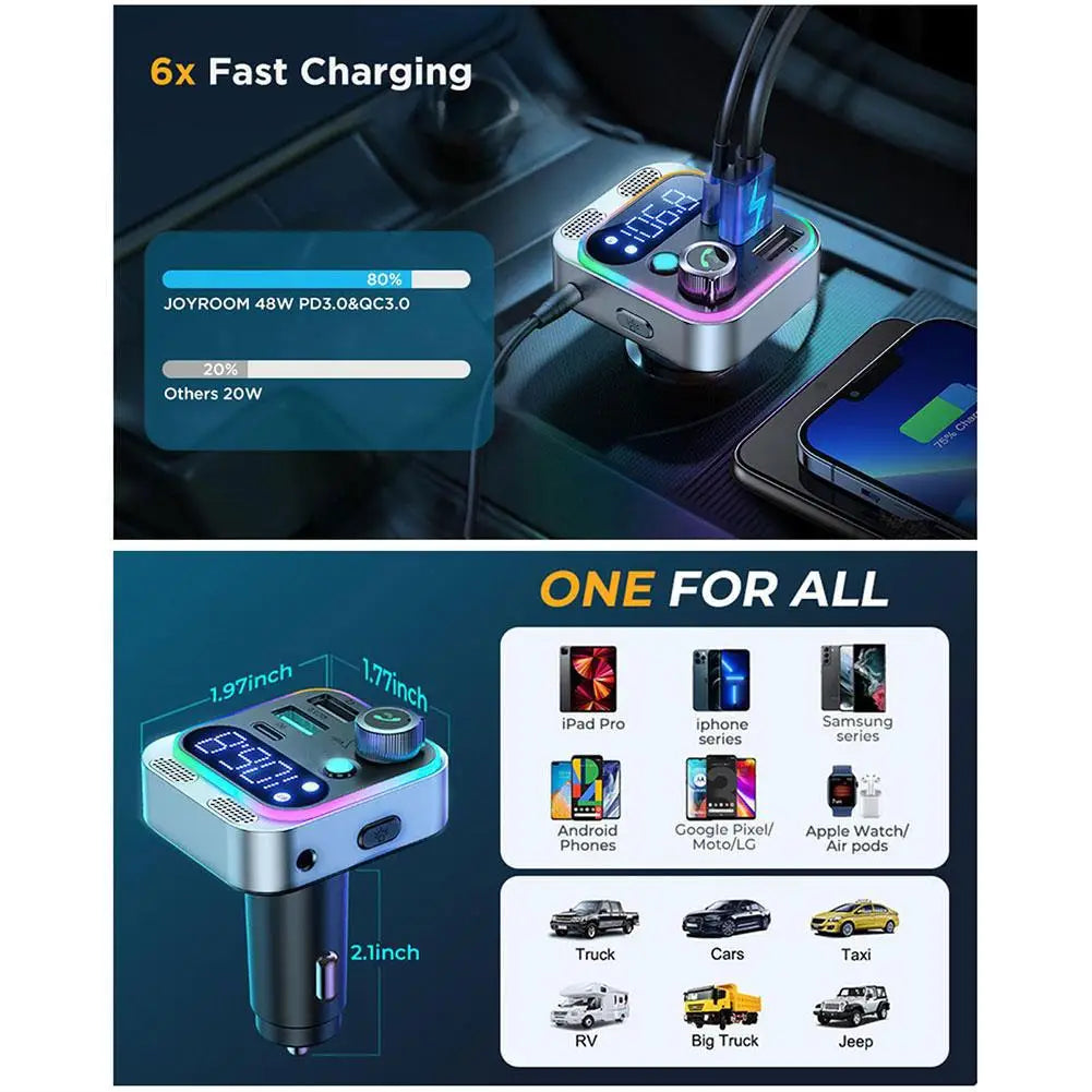 2023 Bluetooth 5.0 FM Transmitter For Car FM/AUX Bluetooth Car Adapter Car Charger Bass Boost 3 Ports Charger Bluetooth Adapter