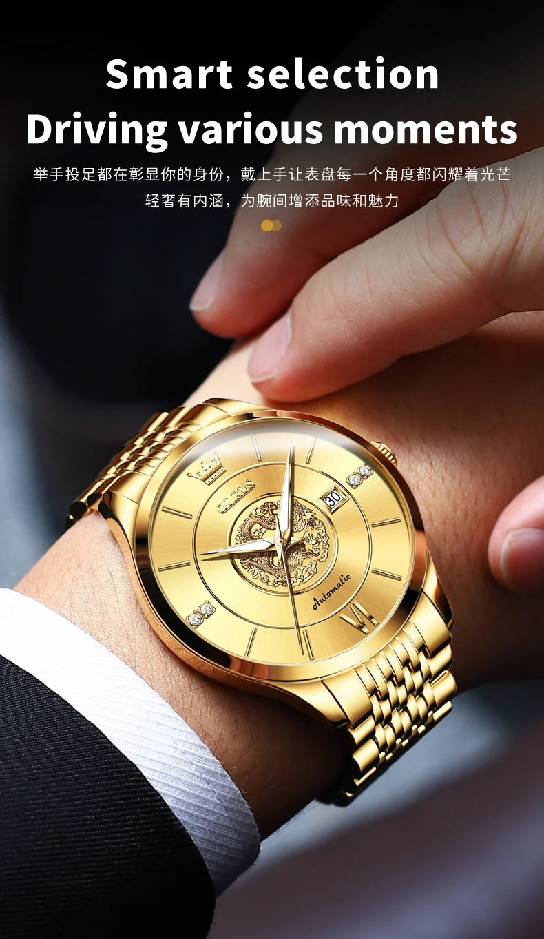 OLEVS brand watch Xianglong relief fully automatic mechanical watch men's watch men's watch 6693