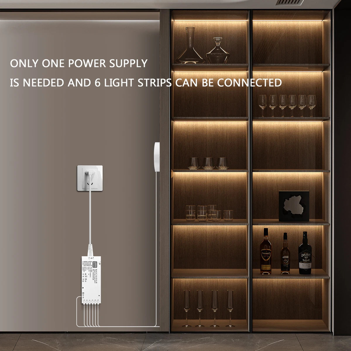 COB LED Strip Light Under Cabinet Collection Display Bookcase Wardrobe Closet Lamp Tape Penetrable Wood Dimmable Touch Sensor