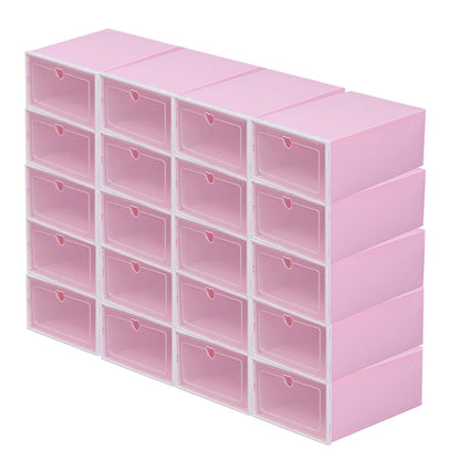 20Pcs Foldable Shoe Storage Boxes with Lids Transparent Stackable Containers Drawer Style PP Plastic Shoe Organizers