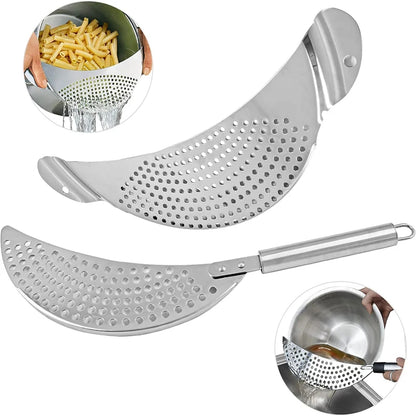 Stainless Steel Pan Pot Strainer with Handle, Pasta Drainer, Colander Water Filter, Vegetable Drainer, Kitchen Slag Separator