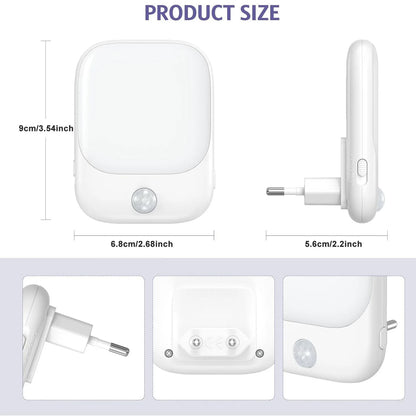 Smart LED Night Light with Sensor, Adjustable Brightness, Suitable for Bedroom, Bathroom, Corridor, Staircase, Kitchen - Plug-in