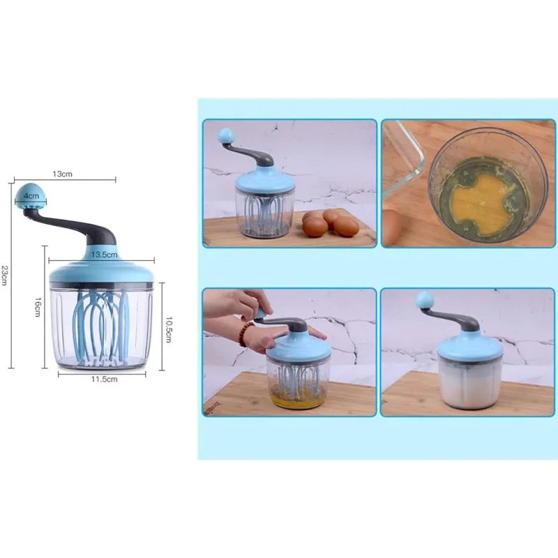 Egg Whisk Plastic Hand Crank Push Whisk Blender Long Crank Multi-Functional Manual Eggs Beater Practical Kitchen Tool
