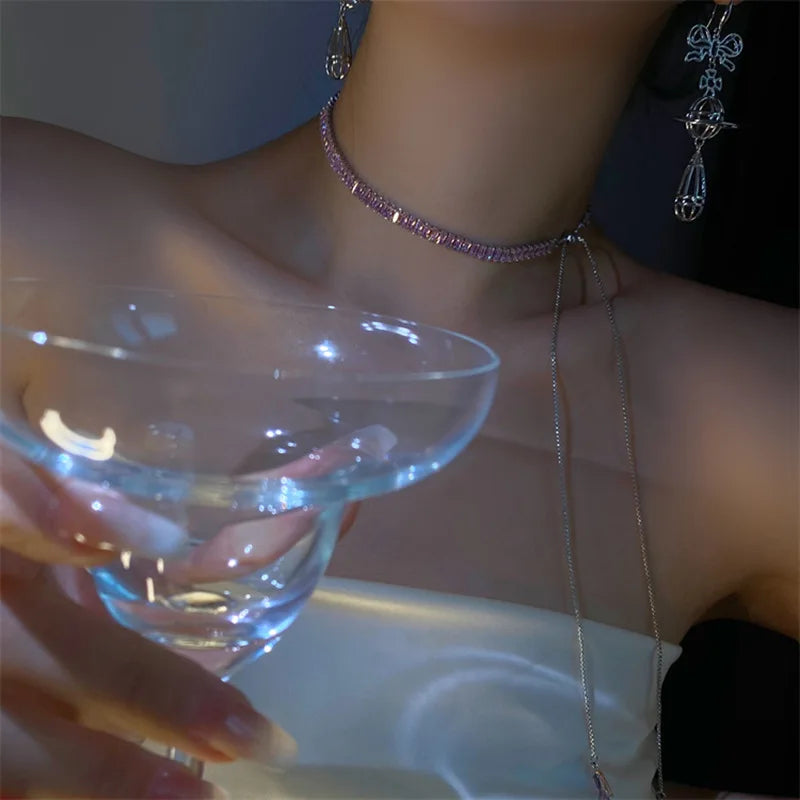 Korean hot selling fashion jewelry, copper inlaid zircon, luxury shiny necklace sexy ladies party necklace