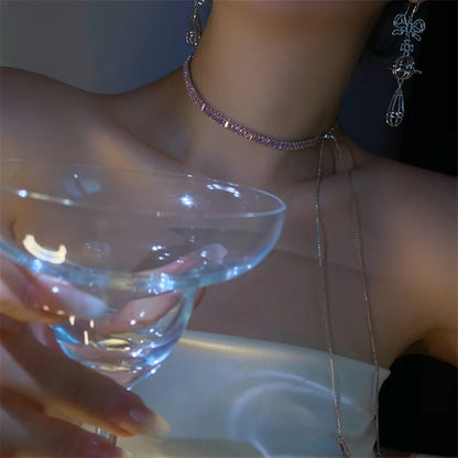 Korean hot selling fashion jewelry, copper inlaid zircon, luxury shiny necklace sexy ladies party necklace