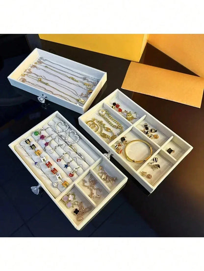 Organizer Box  Acrylic Velvet Jewelry Organizer with 3 Drawers Stackable Display Storage Earrings Necklace Bracelets Box Holder
