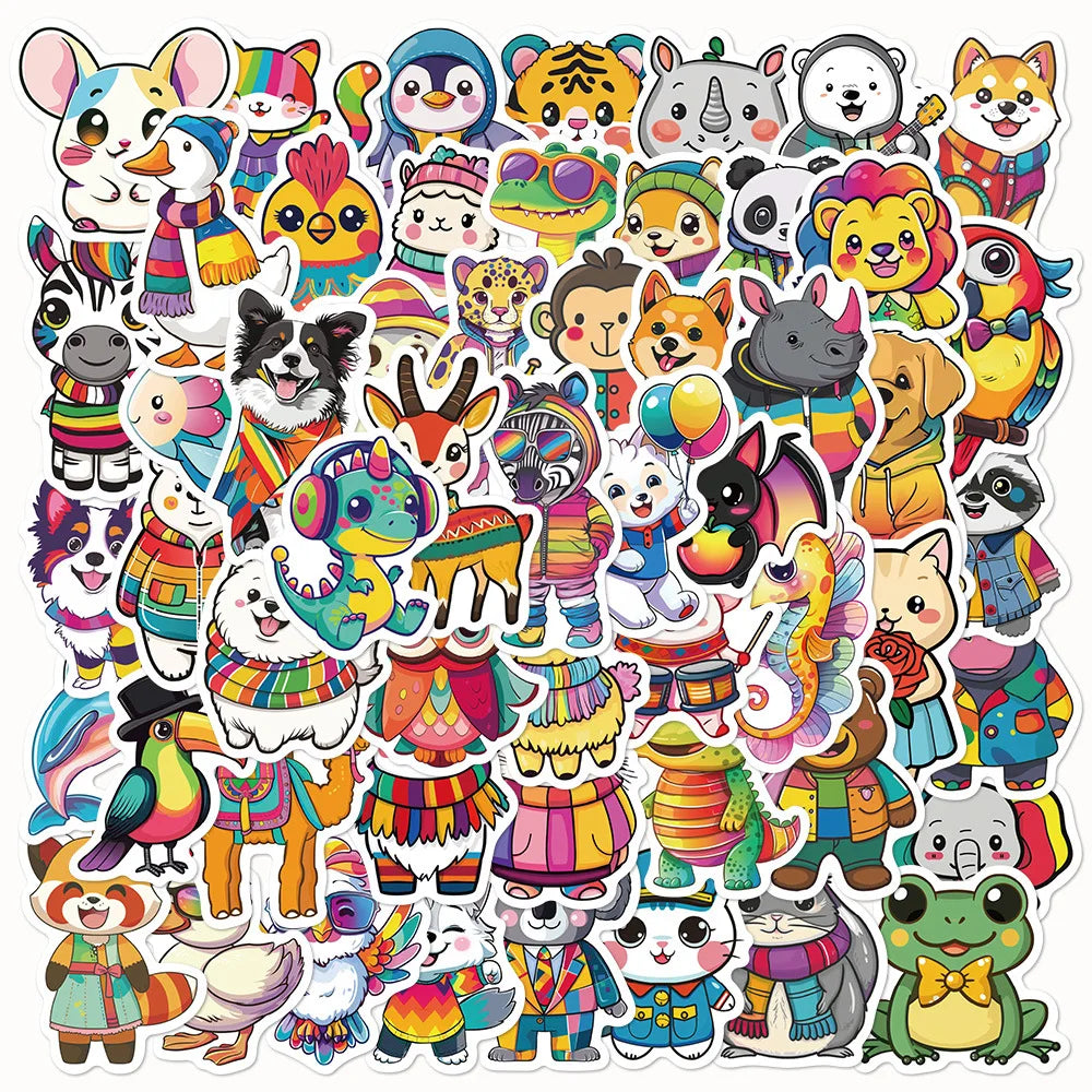 55 Pcs Cute Cartoon Animal DIY Notebook Stationary Decor Stickers for Kids Gifts