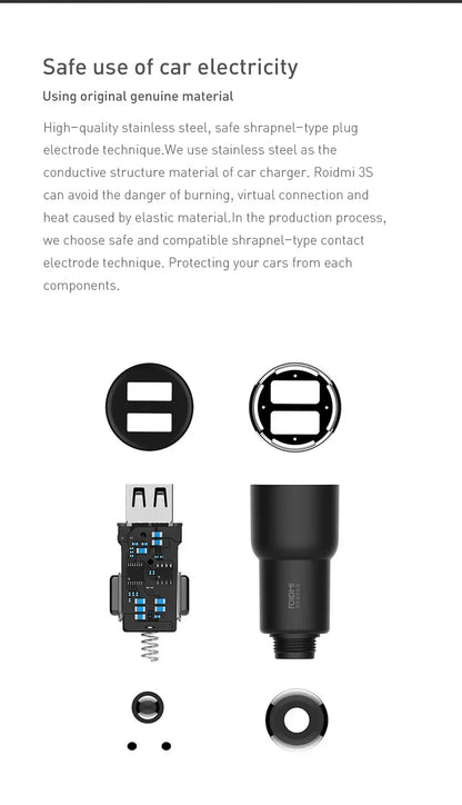 Original Xiaomi Roidmi 3S Mojietu Bluetooth 3.4A 5V Dual USB Car Charger MP3 Music Player FM Transmitters For iPhone And Android