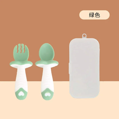 Baby Tableware Set Children Utensil Silicone Toddler Dinnerware Cutlery Cartoon Infant Food Feeding Spoon Fork Baby Gadgets
