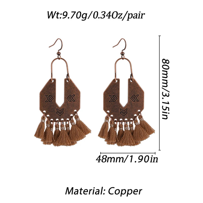 Bohemian Brown Geometric Fringe Earrings for Women Vintage Hollow Flower Beads Tassel Earrings Girls Party Jewelry Gifts