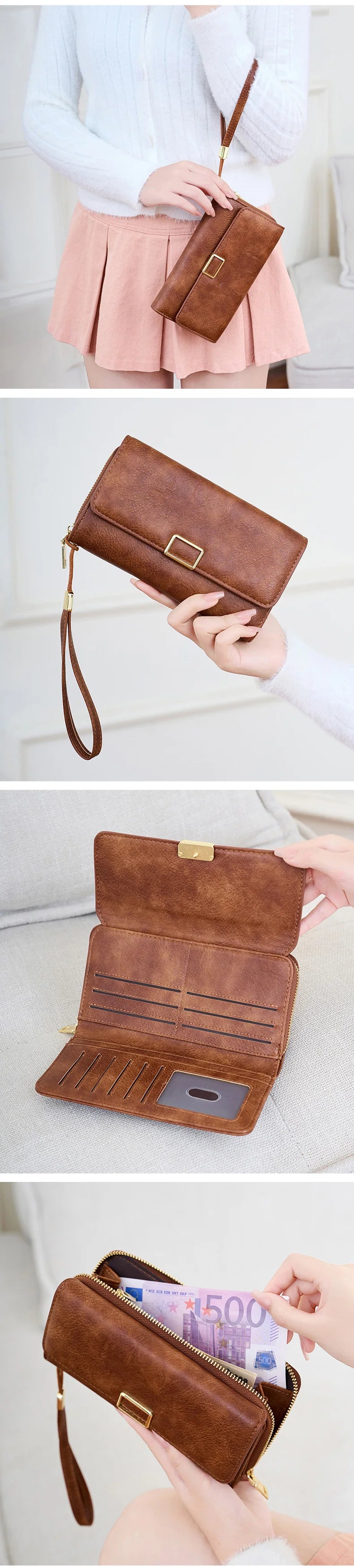 RFID Blocking Women's Wallet Large Capacity Credit Card Holder Clutch Bag Trifold Large Capacity Zipper Long Wallet Coin Purse