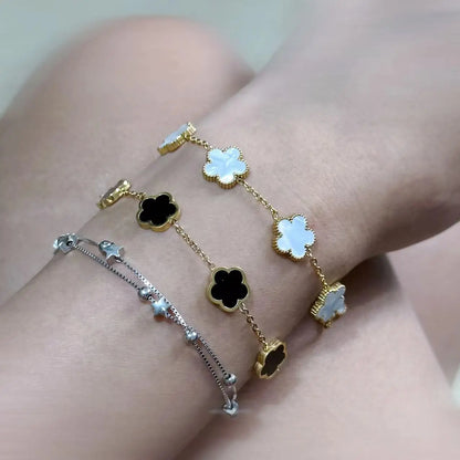 Silver Color New Design Plant Five Leaf Flower Bracelet Single sided Plum Blossom Stainless Steel Jewelry Women's Clover