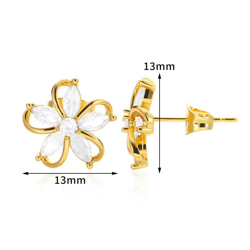 Dainty Flower Stud Earrings for Women Piercing Cartilage Ear Ring Cute Zircon Gold Color Women's Aesthetic Jewelry Gift