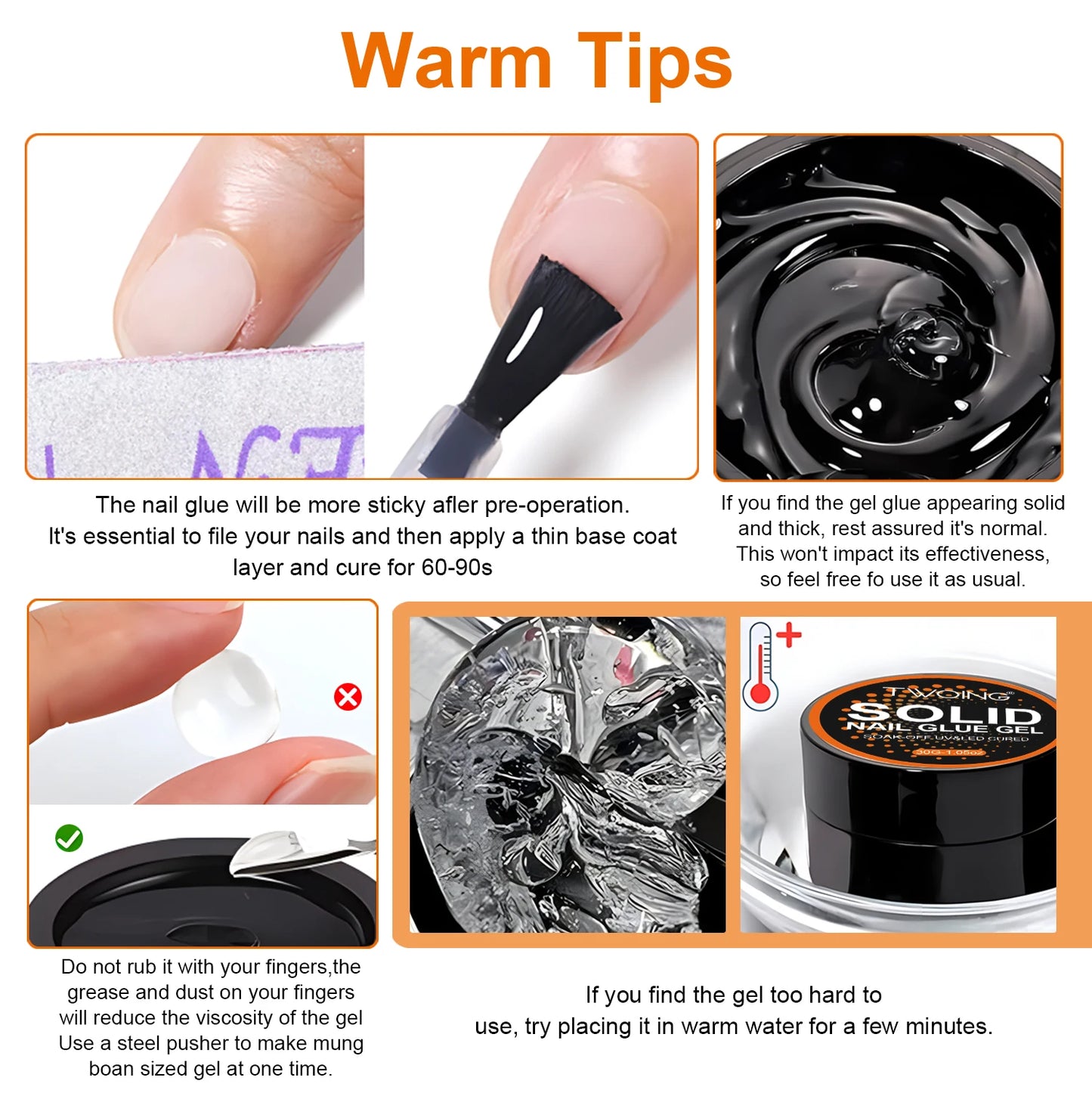 30g Solid Nail Glue Gel for False Nail Tips, Huge Capacity Press on Nail Glue Strong Adhesive Solid Rhinestone Glue Gel UV Glue