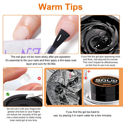 30g Solid Nail Glue Gel for False Nail Tips, Huge Capacity Press on Nail Glue Strong Adhesive Solid Rhinestone Glue Gel UV Glue