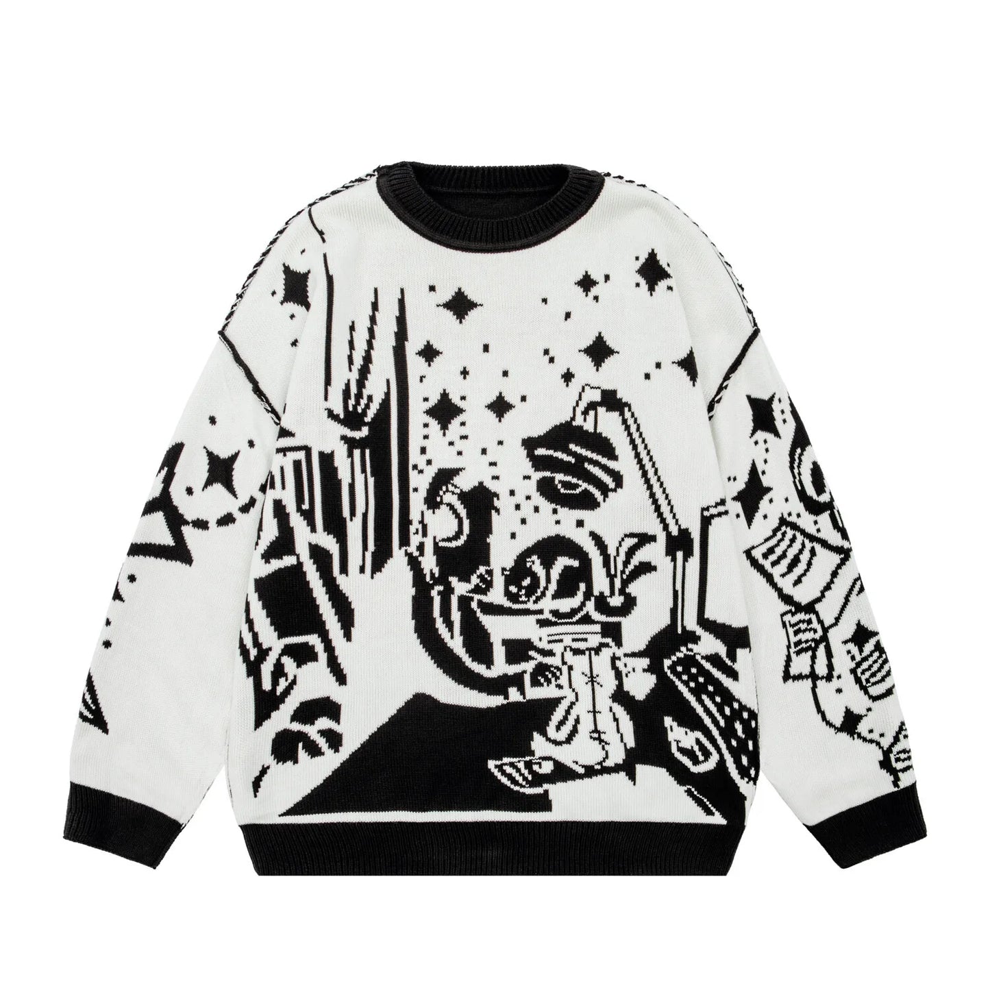 Oversized Sweaters Men Women Harajuku Anime Girl Graffiti Vintage Knitted Sweater lo-fi Winter Unisex Cotton Pullover Streetwear