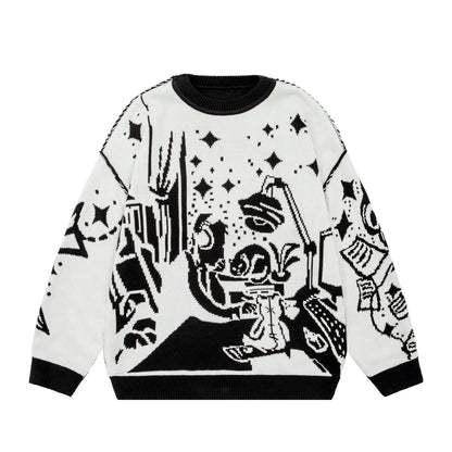 Oversized Sweaters Men Women Harajuku Anime Girl Graffiti Vintage Knitted Sweater lo-fi Winter Unisex Cotton Pullover Streetwear