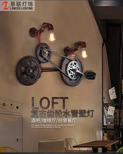 Industrial Style Wall Lamp Living Room Personalized Creative Gear Water Pipe Bedroom Decorative Wall Hangings Wall Retro Lamps