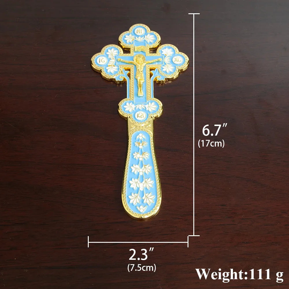 Orthodox Church Handle Blessing Church Cross Gold Plated Colorful Enamel Jesus Crucifix icon Cross With INRI For Prayer