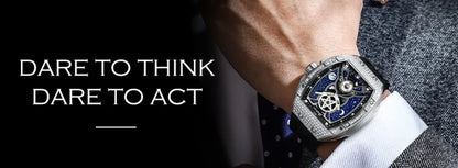 Men Mechanical Winding Watch Montre Homme 2024 New BRUBOSES 5ATM Water Resistant Luminous Tonneau Quartz Wristwatch WIth Diamond