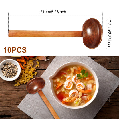 10PCS Wood Soup Spoon with Long Handle Japanese Style Ramen Spoon Large Hot Pot Spoon Tortoise Shell Spoon Serving Spoon