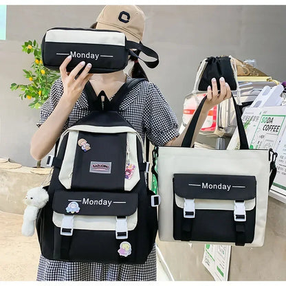 4 Set Korean High School Junior High School Elementary School Student Forest Style Versatile Backpack with Large Capacity Colors