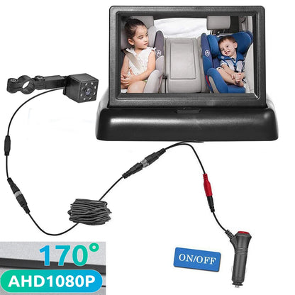Babi 4.3 - Inch AHD 1080P Foldable Car Rear View Monitor - Night Vision Camera, Ideal for Baby Monitoring