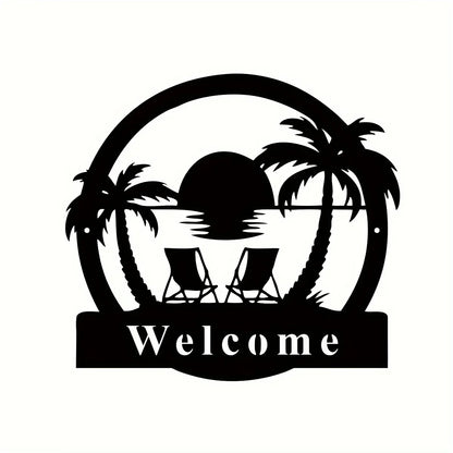 Outdoor Palm Trees Metal Sign, Metal Palm Trees Sign, Porch Decor, Family Sign for Front Door Backyard Sign Palm Tree Pool Sign