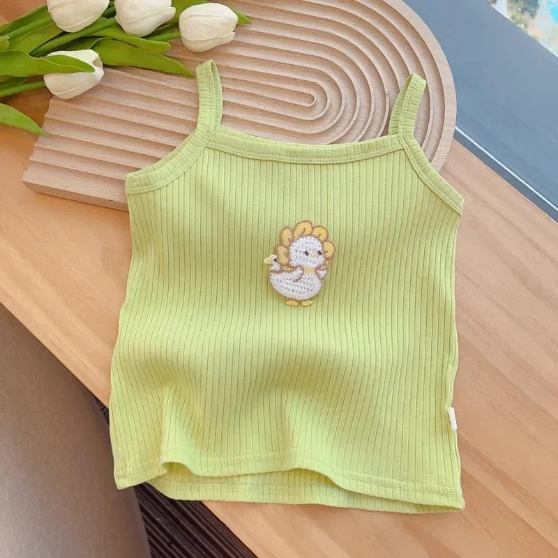 Baby Girls T-shirts for Kids Summer Sleeveless Knitted Tops Vest Outfits Girls Cute Halter Tops Tees Children Clothing 1-12 Year