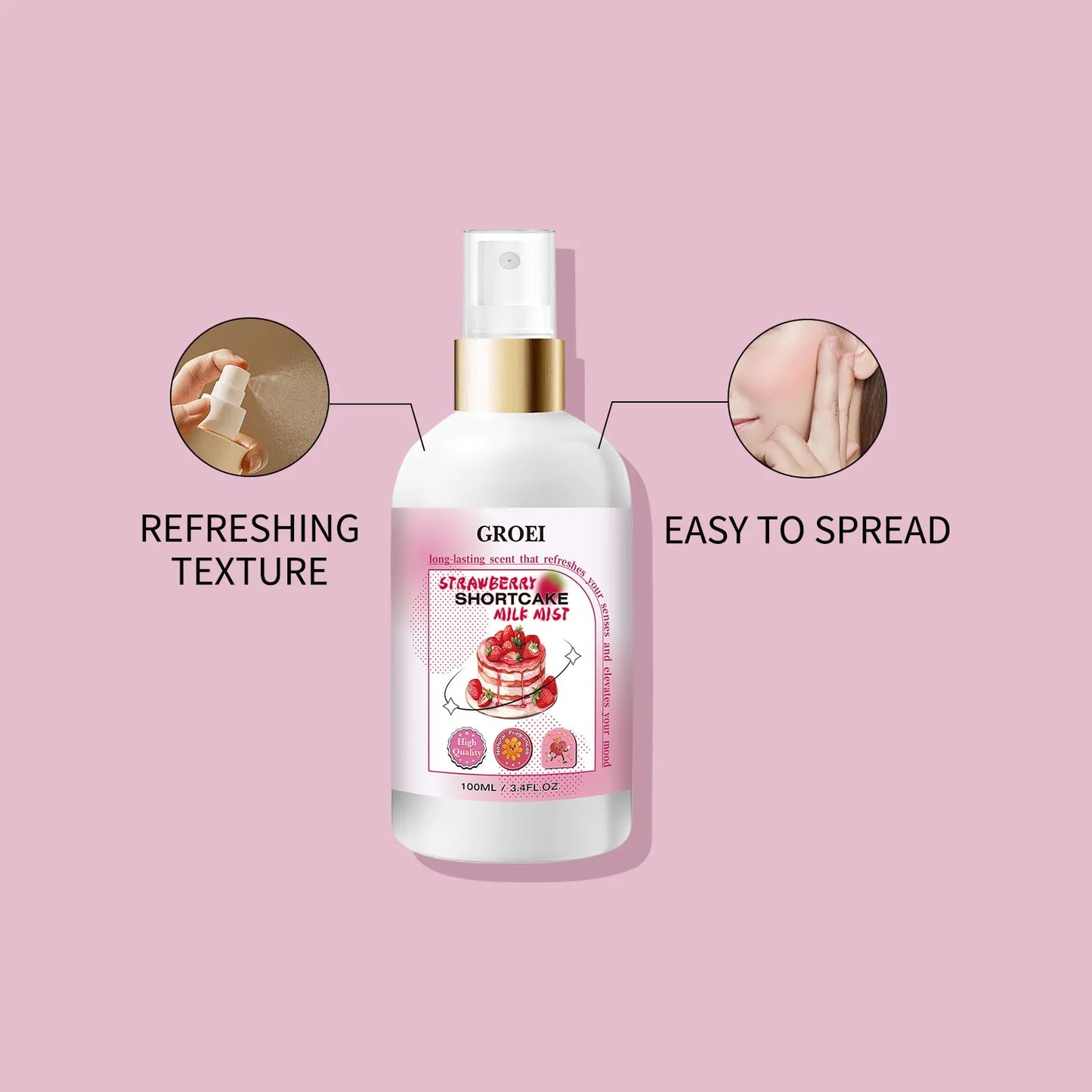 100ml Body Spray Strawberry Shortcake Milk Mist Long Moisturizing Brightening Soothing Body Increase Elasticity Firming Sprsy