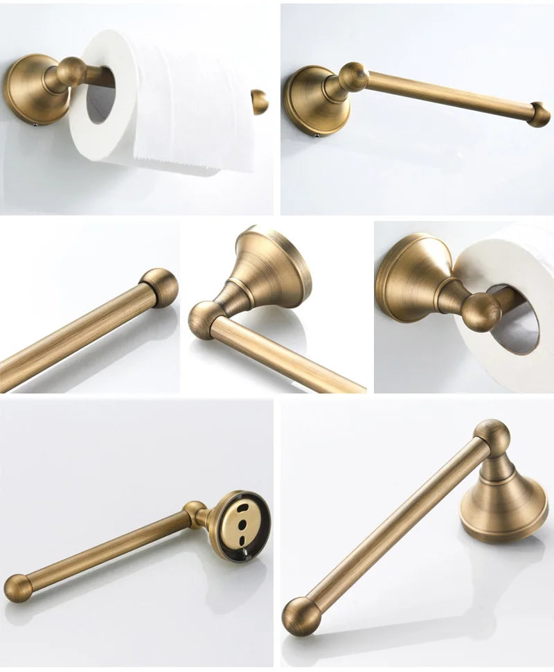 Bathroom Accessories Antique Brass Wall Mounted Toilet Paper Holder Towel Ring Robe Coat Hook Bathroom Hardware