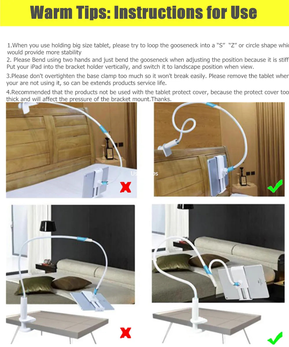 Desktop Phone Tablet Stands 130cm Tablet Holder Adjustable Mount For Tablet 4.0 To 11 inch Bed Tablet PC Stand Metal Support