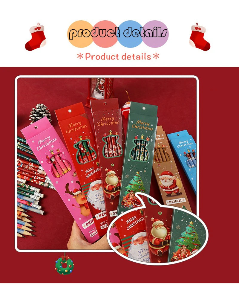 Christmas gift cartoon cute 6 HB pencil set with eraser box office cultural and educational supplies
