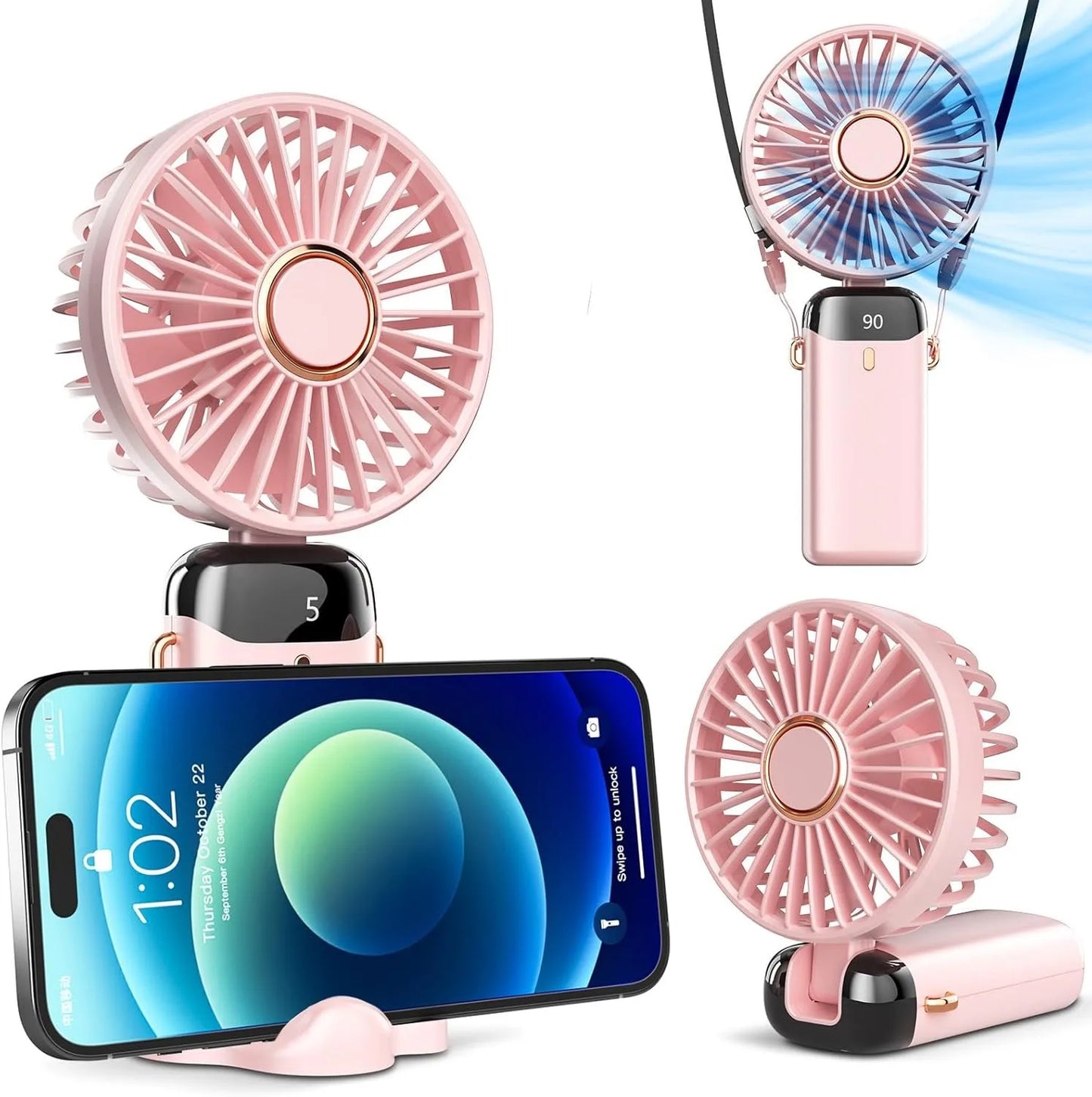 Portable handheld fan with high battery life and infinite speed regulation 90 ° adjustable, rechargeable mini cute small fan