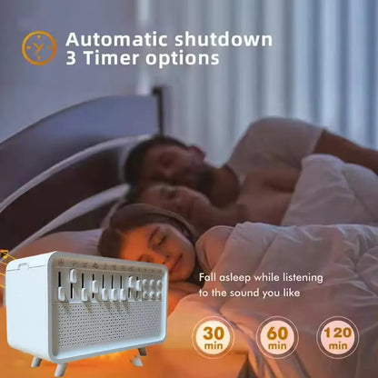 White Noise Sleep Sound Machine Flame Air Diffuser Humidifier with BT Speaker and Night Light Essential Oil Diffuser for Bedroom