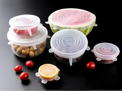 6PC Silicone Cover Reusable Durable For Fresh Food Leftovers Keep Food Fresh Washable Cookware Bowl Microwave Cover Stretch Lids