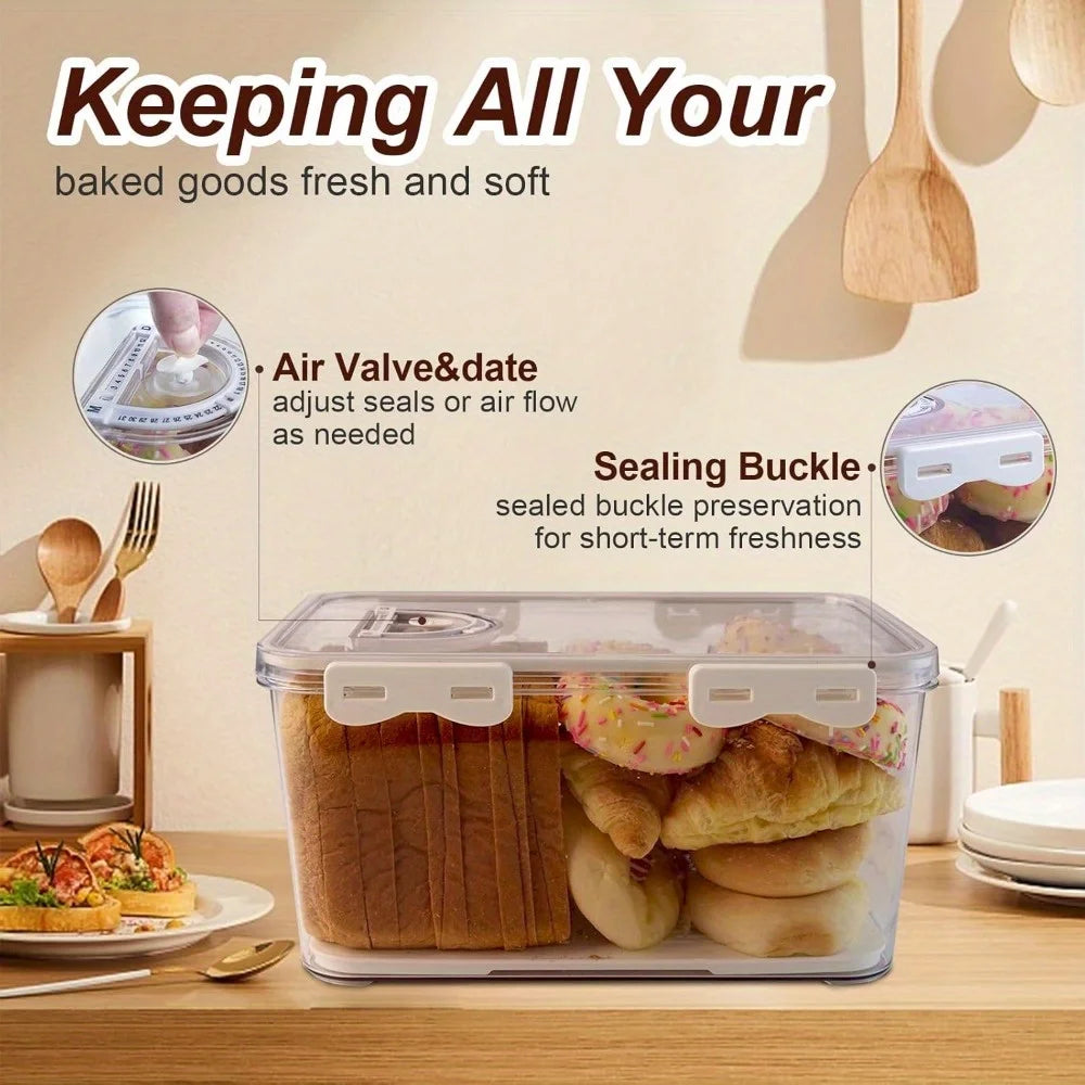 1Pcs Bread Box 3 Size Rectangular Bread Storage Boxes with Time Recording Clear Loaf Bread Container Airtight Bread Keeper Box