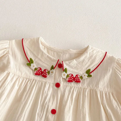 Girls Fashion Shirt 2025 New Spring Baby Korean Long Sleeve Shirt Children Spring Strawberry Peter Pan Collar Top