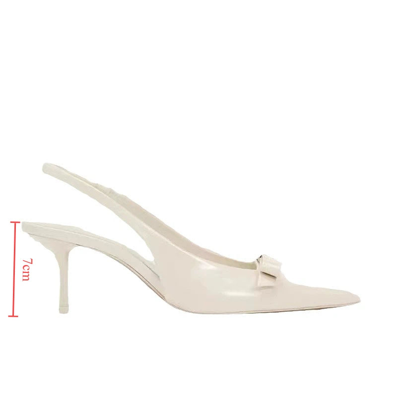 2025 Modern Office Shoes for Women White Black Wedding Slingback Pointed Toe Butterfly Decoration Female High Heeled Sandals