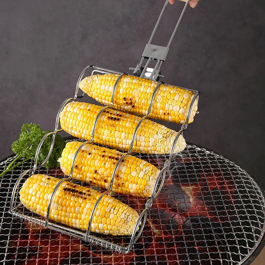 2025 New Foldable outdoor BBQ corn grill with multifunctional corn mesh clip and portable corn grill clip