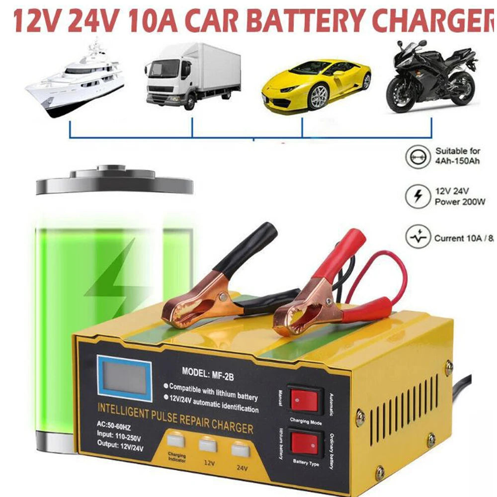 Car Battery Chargers 12V/24V Intelligent Pulse Repairing Charge Device Automotive Battery Trickle Maintainer for Car Motorcycle