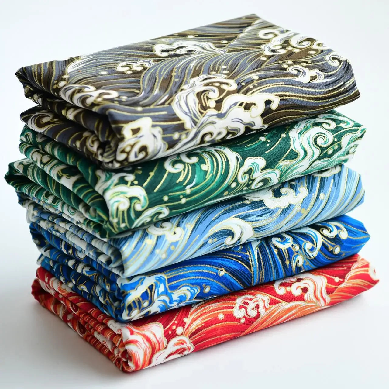 Cotton Bronzing Printing Fabric Handmade DIY Clothing Luggage Sachet Cotton Cloth Cotton Fabric Qinghai Smoke Wave, 145x50cm