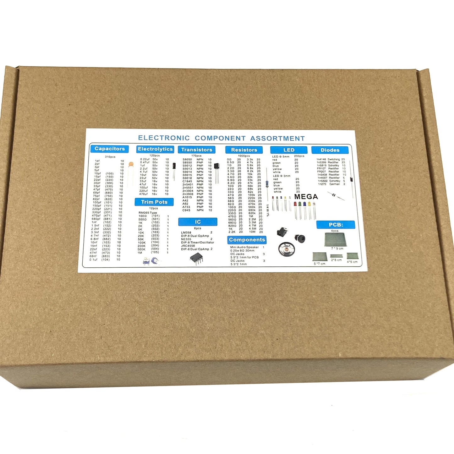 1818pcs Electronic Components Kit Common Capacitors Resistors Capacitors T0-92 LED Transistors PCB Board DIP-IC RM065 diodes