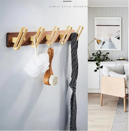 Tuqiu Robe Hook,Clothes Hook,Towel hanger, Wood and Aluminum Towel Hooks kitchen hooks Brushed gold bathroom accessories