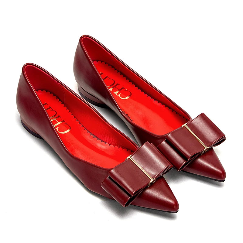 CHCH Women's Flat Shoes New Black Pointed Bow Business Shoes Comfortable Commuting Women's Shoes