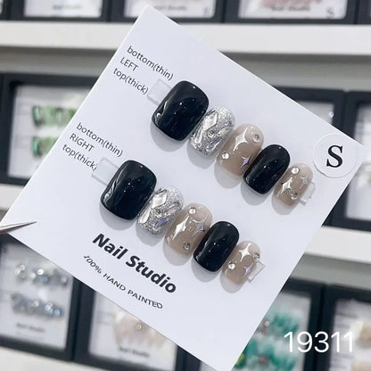 10Pcs Short Press On Nails y2k Star Rhinestone Design Handmade Press On nails Luxury With Design Full Cover Removable Fake Nails