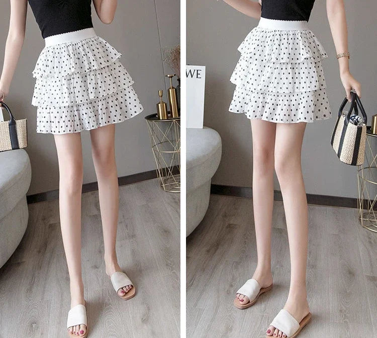 Skirts for Women Pleat Chiffon Womens Skirt Dots Clothing Mini Pleated Ruffle Short White Modest Aesthetic Harajuku A Line Cheap